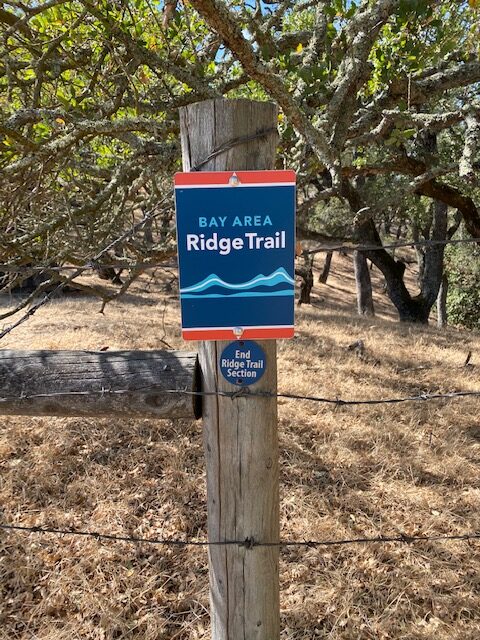 A sign warns hikers that the this is the end of this section of the Bay Area Ridge Trail