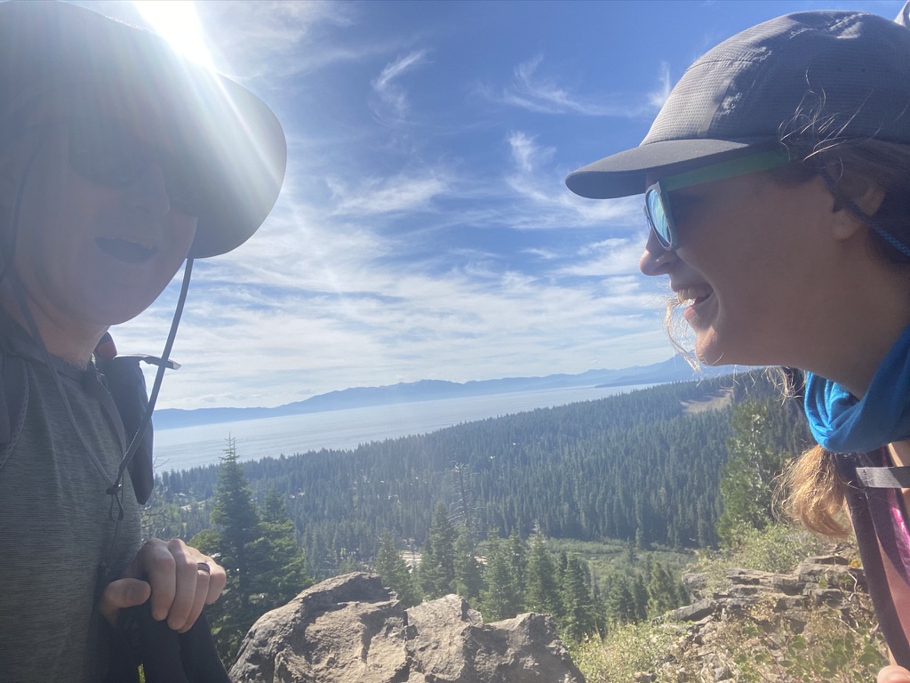 Hikers overlook Lake Tahoe on the Tahoe Rim Trail